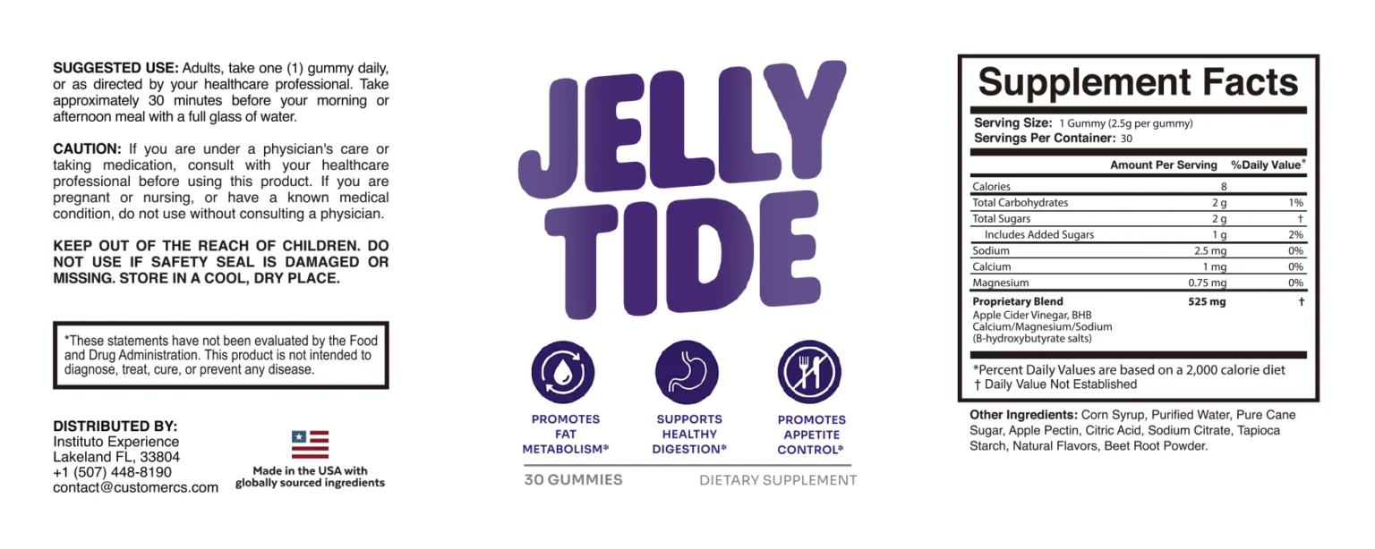 Jelly Tide Gummies supplement label and ingredient breakdown